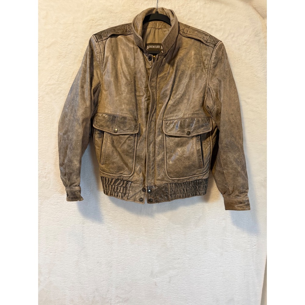 Adventure Bound Leather Flight Jacket Mens Small Brown Distressed Bomber Aviator